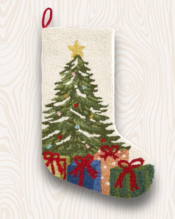 Christmas Tree Handmade Wool Hook Stocking | 12"x20"
