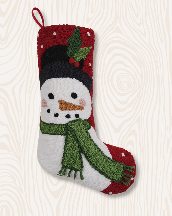 Snowman Handmade Wool Hook Stocking | 12"x20"