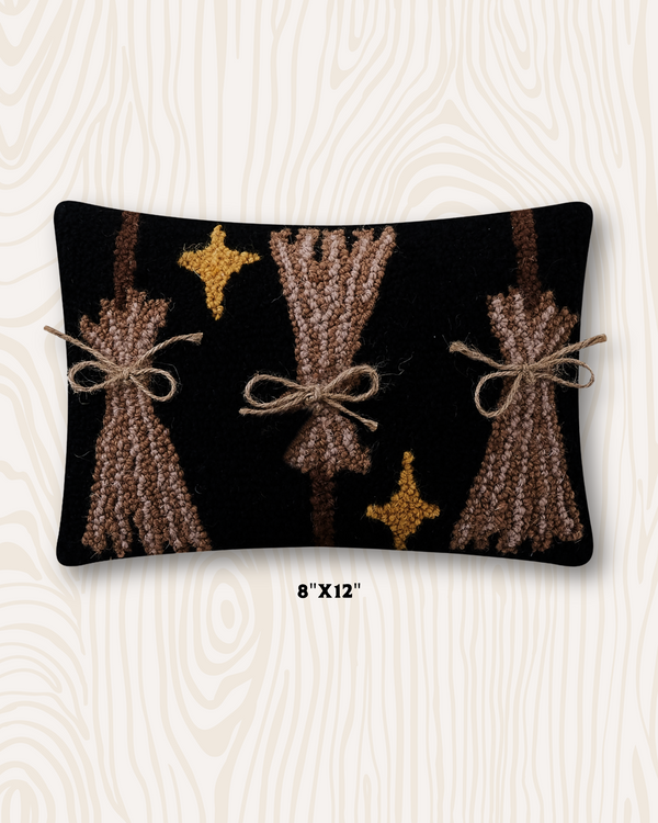 Witches Broom Wool Hook Pillow | 8"x12"
