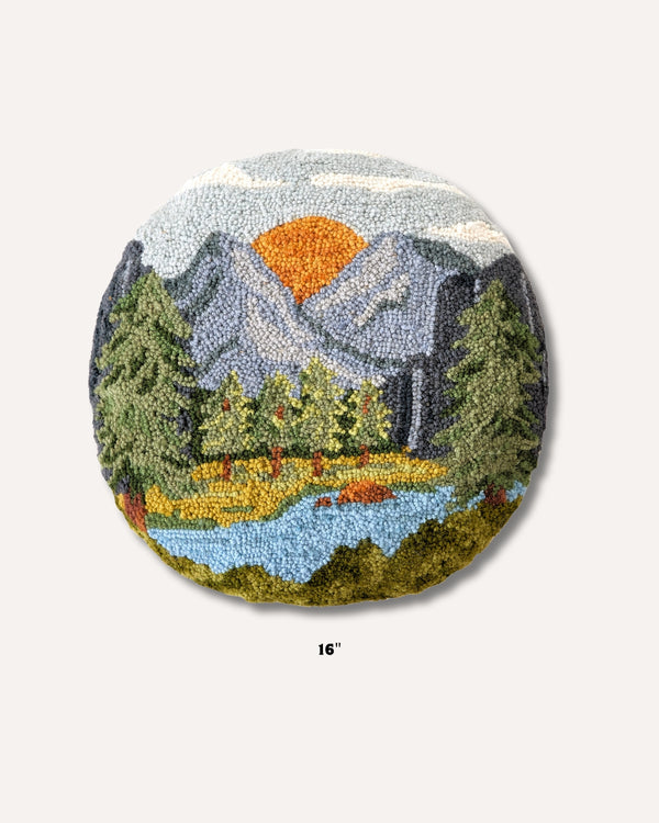 Mountain Sunset Round Wool Hook Pillow | 16"