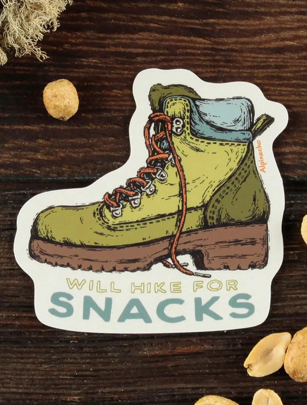 Will Hike For Snacks Sticker