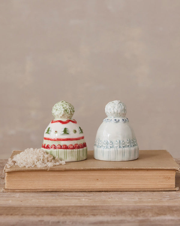 Stoneware Holiday Hat Salt and Pepper Shakers | Set of 2