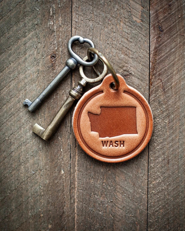 Washington State Leather Keychain