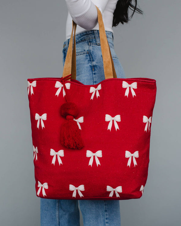 Red & White Bow Tote