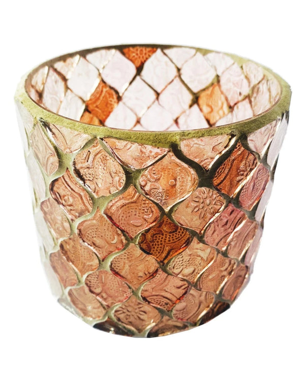 Pink Recycled Glass Mosaic Votive