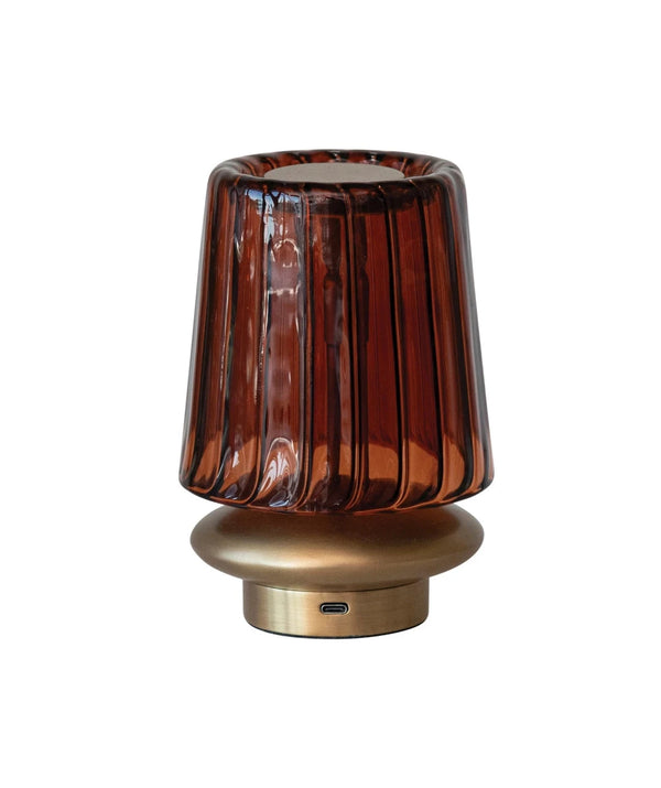 Recycled Glass & Metal Pleated LED Table Lamp w/ Touch Sensor