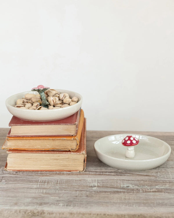 Hand Painted Stoneware Dish: Flower or Mushroom