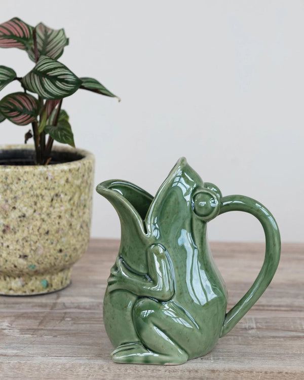 16 oz. Stoneware Frog Pitcher, Reactive Glaze – Green