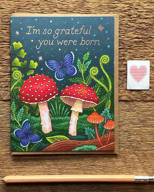 Mushroom Grateful Birthday Card
