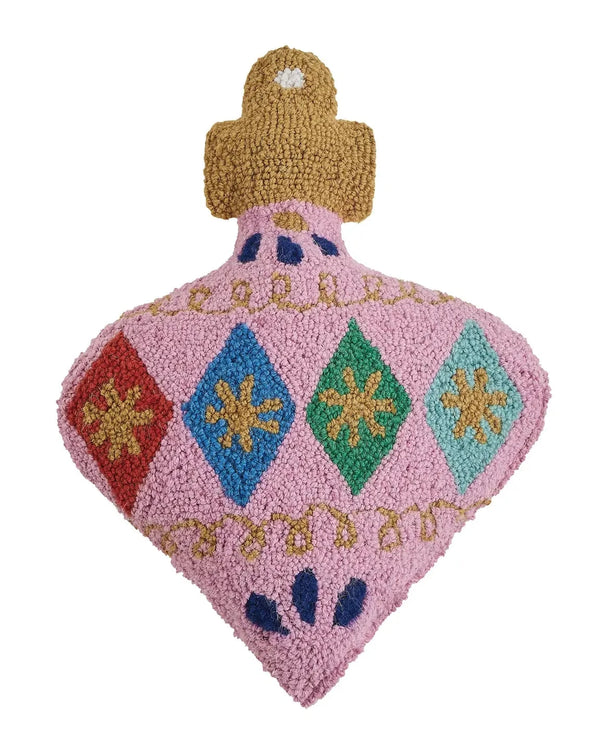 Shaped Pink Ornament Wool Hook Pillow | 14" x 18"