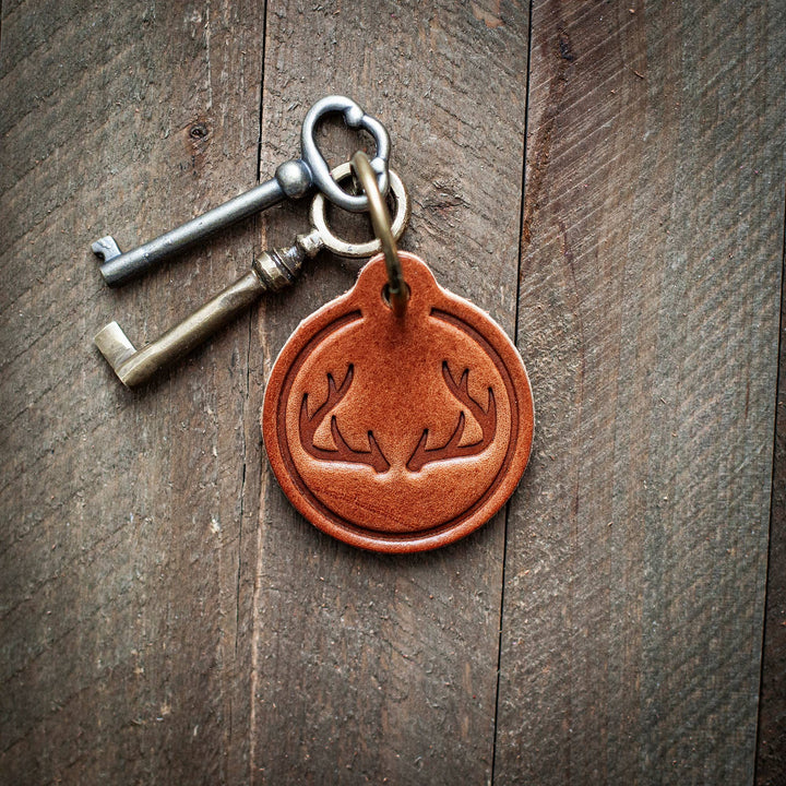 Antlers Leather Keychain Circle