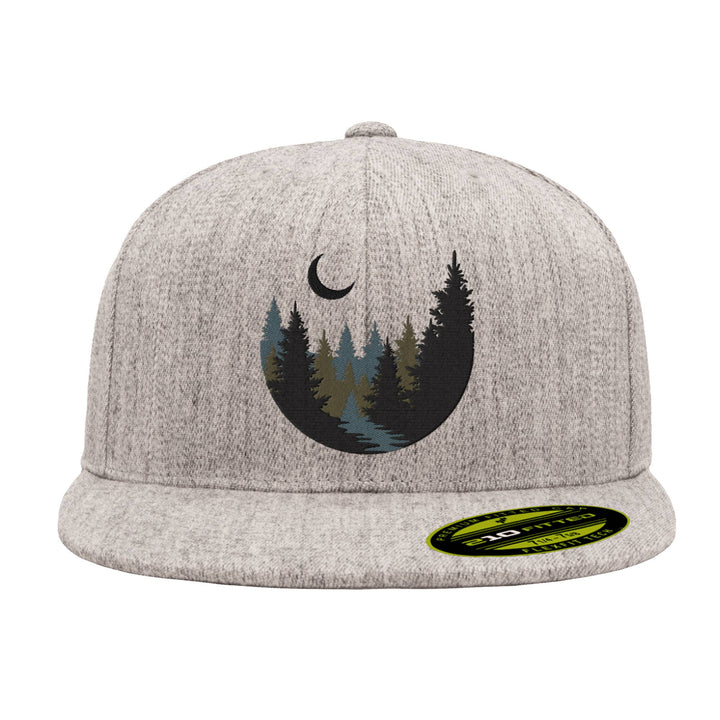 mountain themed hat features our forest layers illustration showcasing a pine tree and river landscape