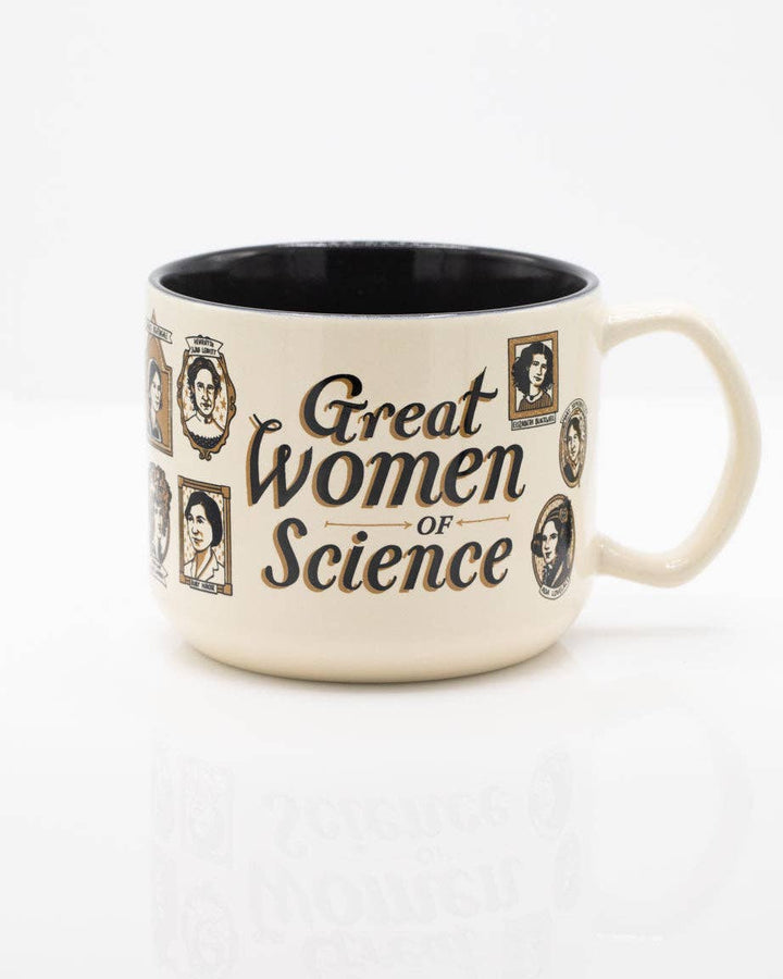  "Great Women of Science" 15 oz mug, featuring pioneers like Marie Curie in radioactivity, Alice Ball with an innovative leprosy treatment, and Ada Lovelace, the world's first computer programmer. 